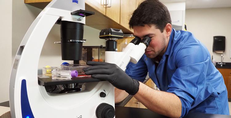 斯托克斯海事学校的学生 & 环境科学系在显微镜下检查样本.